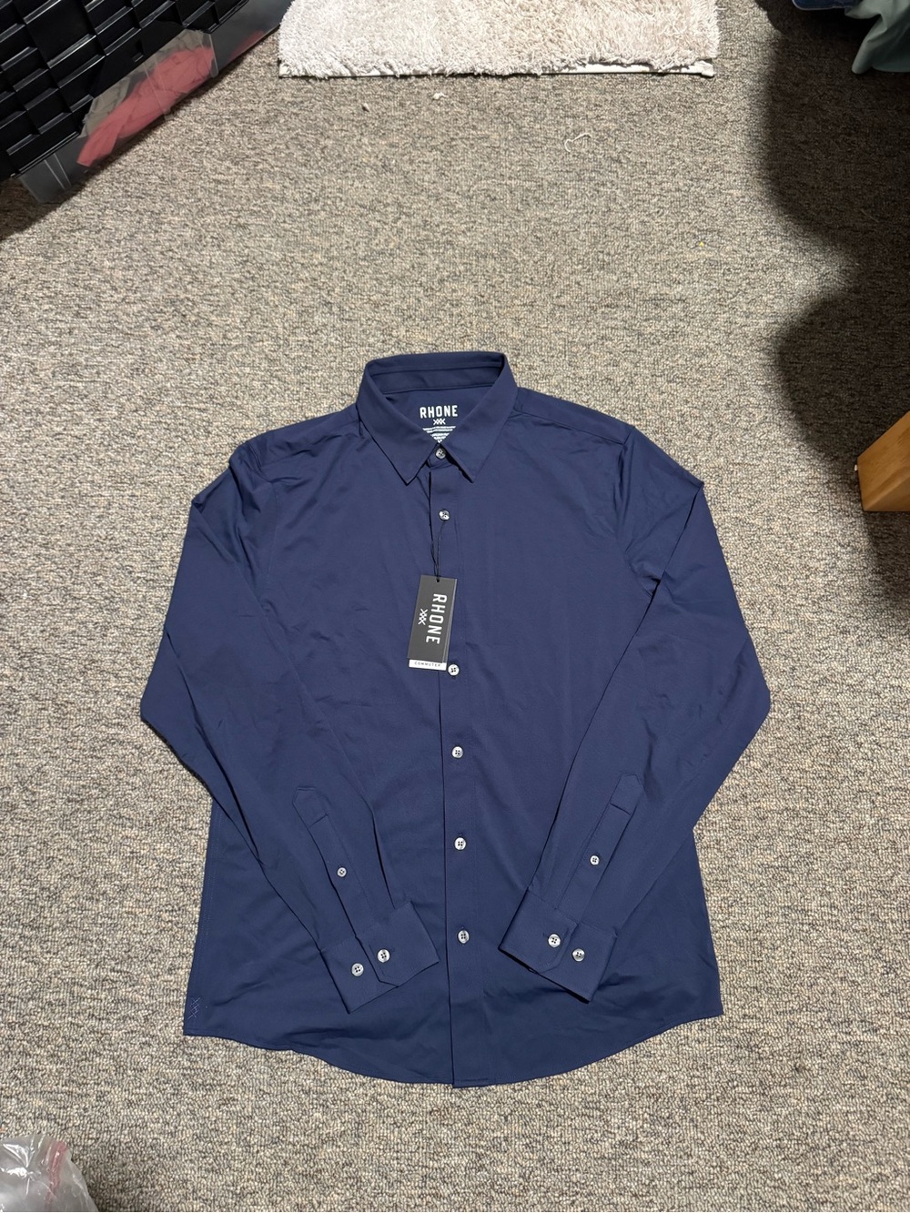 NWT Rhone Men's Navy Stretch Button-Down Shirt Size Medium